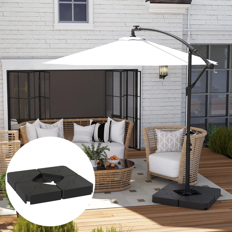 Outsunny Umbrella Weights for Cantilever Parasols, Set of 4 Heavy Duty Parasol Base Weights, Black