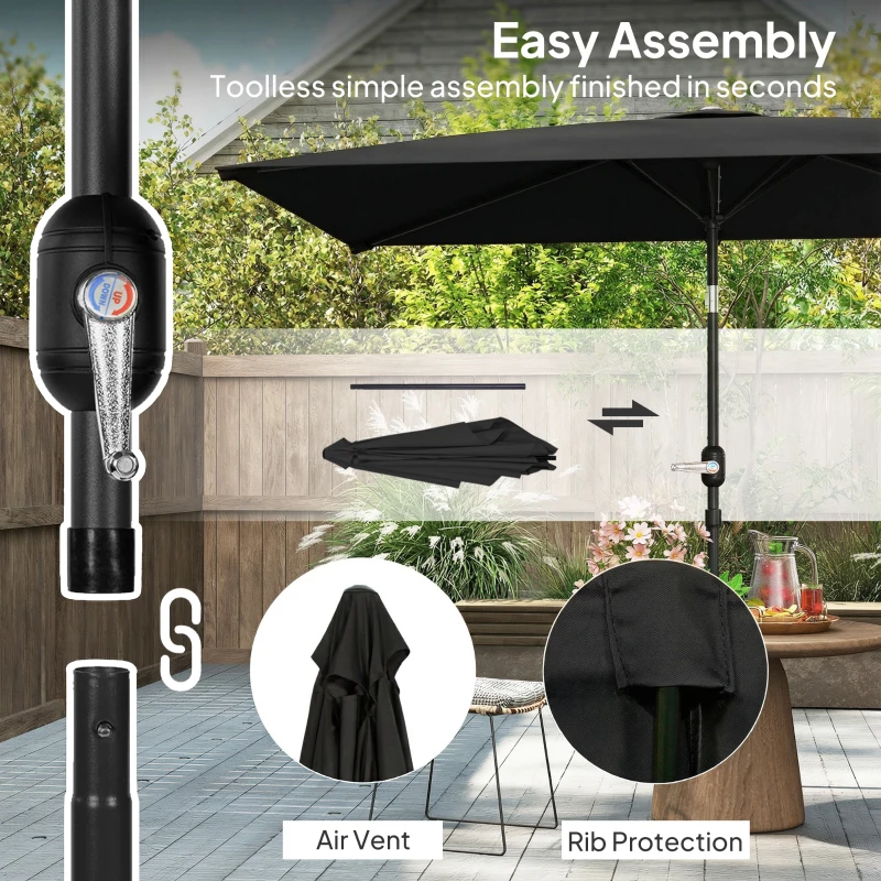Outsunny 6.4 x 9.7ft Rectangle Aluminum Tilt Patio Umbrella, Garden Market Parasol, Outdoor Sunshade Canopy with Crank, Black