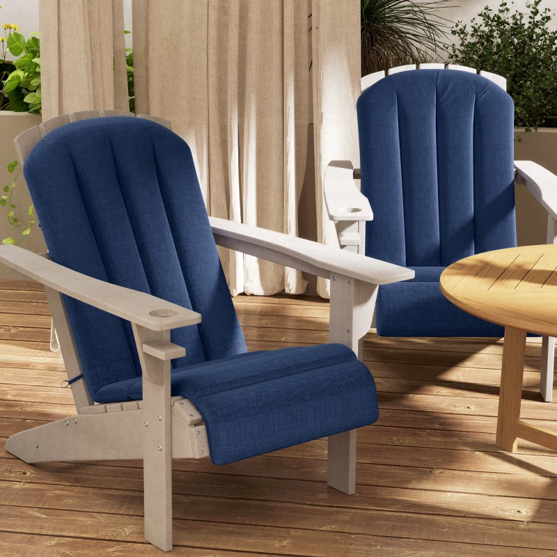 Outsunny Set of 4 Patio Chair Cushions, High Back Adirondack Chair Cushion with Ties, High-Density Foam, Navy Blue