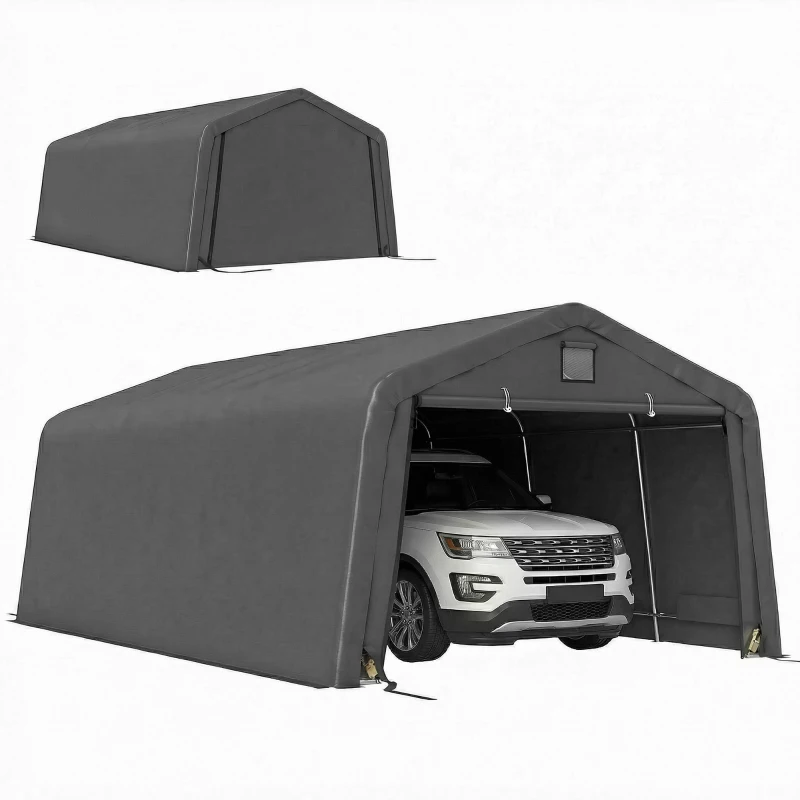 Outsunny 12' x 20' Portable Garage, Heavy Duty Carport Canopy with Ventilation Windows and Large Roll-up Door, Dark Grey
