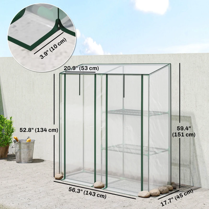 Outsunny Mini Greenhouse, Portable Greenhouse with 3 Shelves, 2 Roll-up Doors, 56.3" x 17.7" x 59.4", Clear