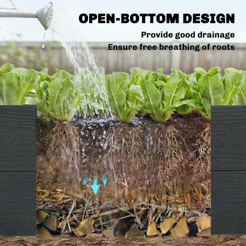 Outsunny Vinyl Raised Garden Bed Kit, 3-Tier Elevated Garden Box with Open Bottom, DIY Assembly, Grey Wood Effect