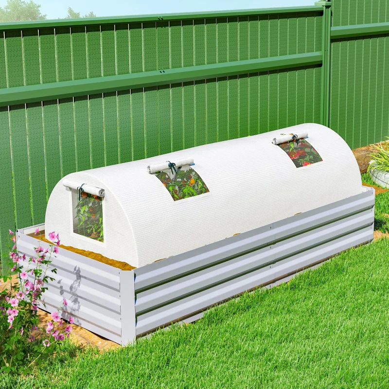 Outsunny Portable Mini Greenhouse, Tunnel Growing Tent with 5 Mesh Windows and Steel Frame,7' x 3' x 2', White