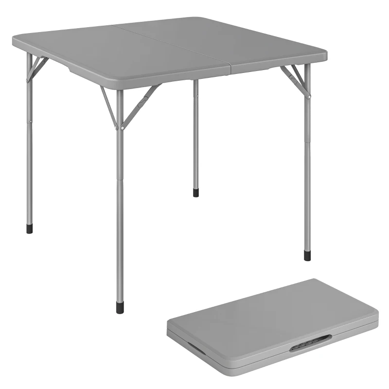 Outsunny Folding Picnic Table Heavy Duty Camping Table 34" x 34", Indoor Outdoor Use for Picnic, Beach, BBQ, Grey