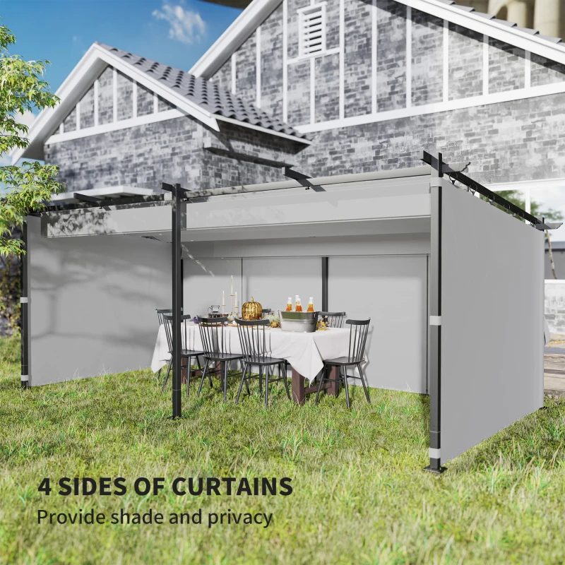Outsunny 10' x 20' Metal Retractable Pergola Canopy with Sidewalls, Outdoor Gazebo UPF30+ Sun Shade Shelter for Garden, Deck