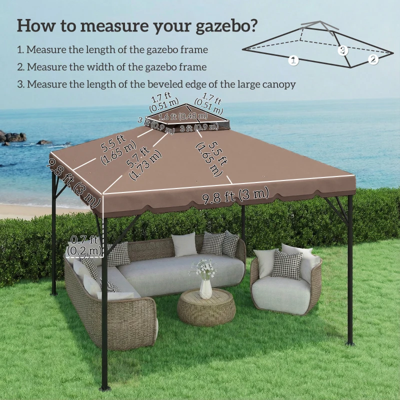 Outsunny 10' x 10' Gazebo Canopy Replacement, Double-Tier Outdoor Gazebo Cover Top Roof, TOP ONLY, Khaki/Brown
