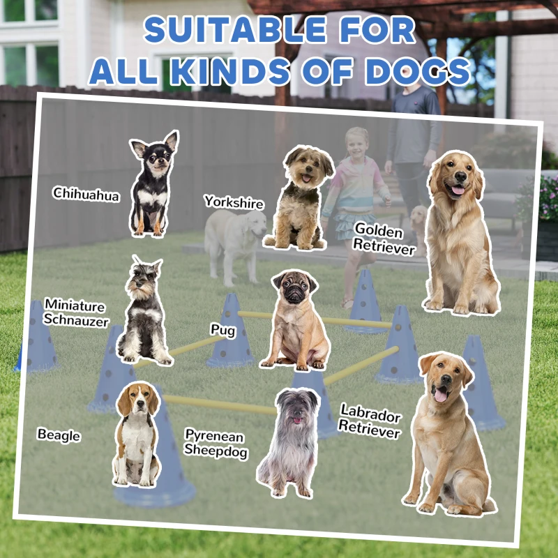 PawHut Dog Agility Hurdle Cone Set, Adjustable Obstacle Course Equipment with 8 Cones & 8 Poles, Carry Bag, Blue