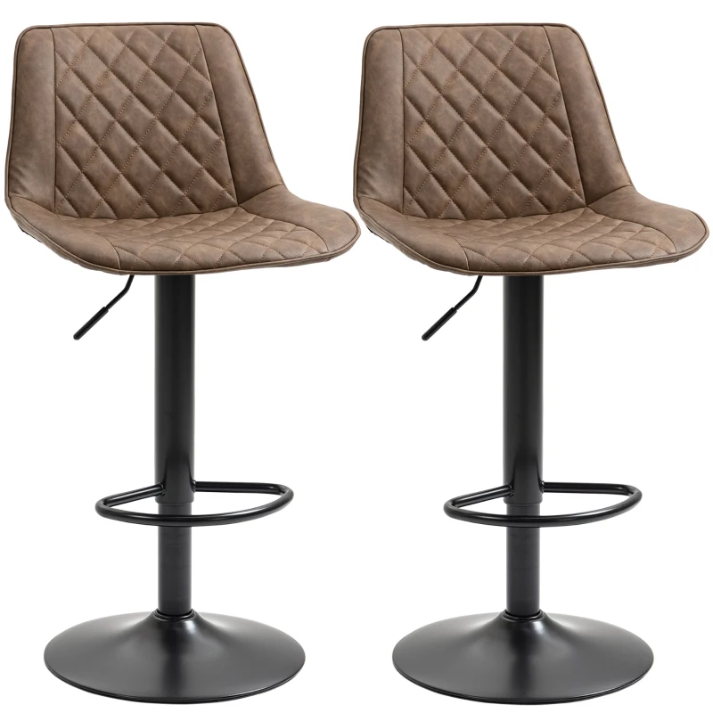 HOMCOM Bar Stools Set of 2, Swivel Counter Height Barstools with Back, Footrest, Adjustable Height, Dark Brown