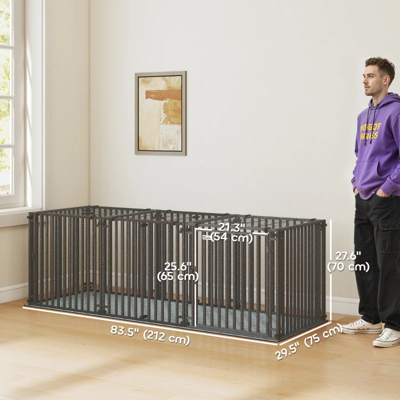 PawHut 83 Inch Heavy Duty Dog Crate, Extra Large Metal Dog Cage Kennel with Mat for Large Breeds, Modular Puppy Playpen
