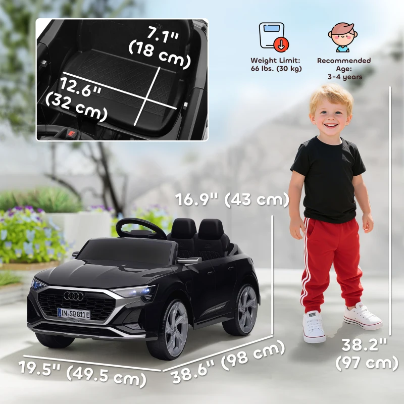 Qaba 12V Battery Powered Kids Electric Car, Audi Q8 etron Sportback Licensed Ride on Car w/ Remote Control, Black