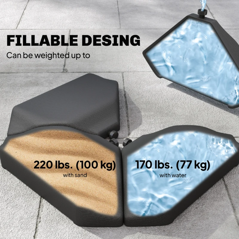 Outsunny 4PCs Cantilever Umbrella Base Weights for Offset Banana Parasol, HDPE Water or Sand Filled Patio Umbrella Weights