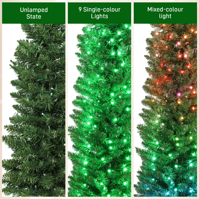 HOMCOM 6ft Christmas Tree with Colourful DIY Synchronized LEDs, Hinged Pencil Xmas Tree with Remote, Daily Timer, Green