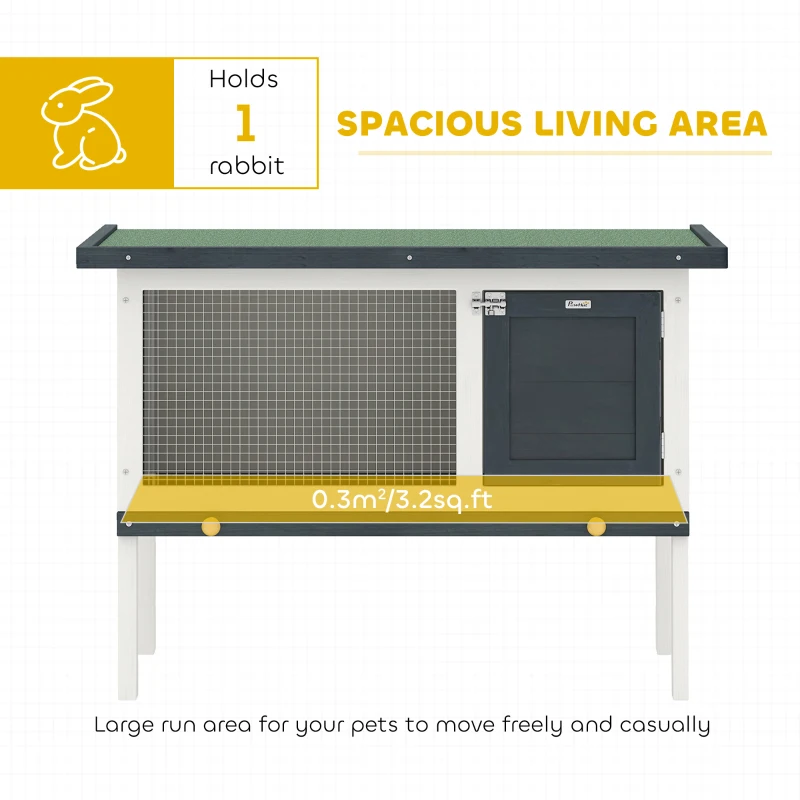 PawHut Wooden Outdoor Rabbit Hutch for Small Pet w/ Slide-out Tray, Openable Roof, 35" W x 18" D x 26" H, Dark Grey