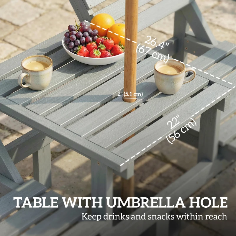 Outsunny Outdoor Bench with Wheels and 3-Position Adjustable High Back, 2 Seater Outdoor Loveseat with Umbrella Hole, Grey