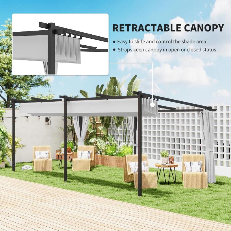 Outsunny 10' x 20' Metal Retractable Pergola Canopy with Sidewalls, Outdoor Gazebo UPF30+ Sun Shade Shelter for Garden, Deck