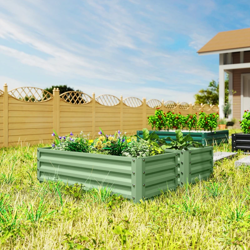 Outsunny Galvanized Raised Garden Beds, Outdoor Planter Box, Set of 2, for Flowers, Herbs and Vegetables, Light Green