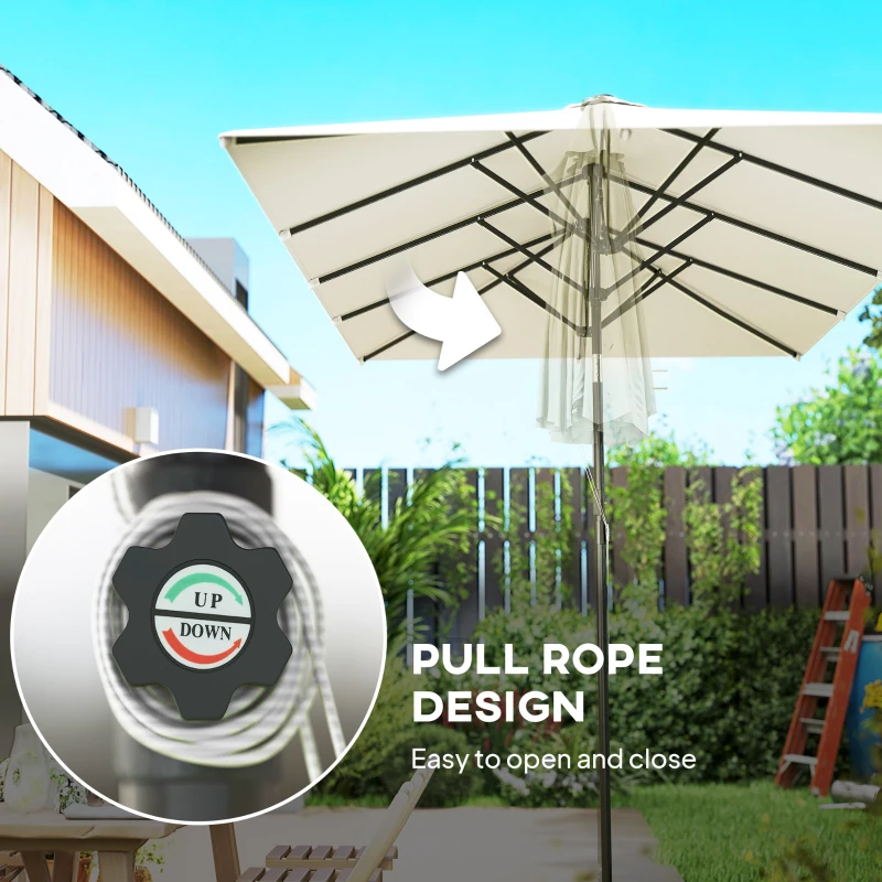 Outsunny Double-Sided Patio Umbrella Parasol with Tilt, Adjustable Height, Vents and 12 Ribs, for Garden, White