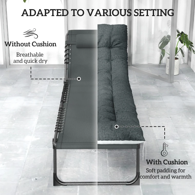 Outsunny Outdoor Lounge Chair Set of 2, Folding Chaise Lounge Tanning Chair with Cushion, Side Pocket, Grey