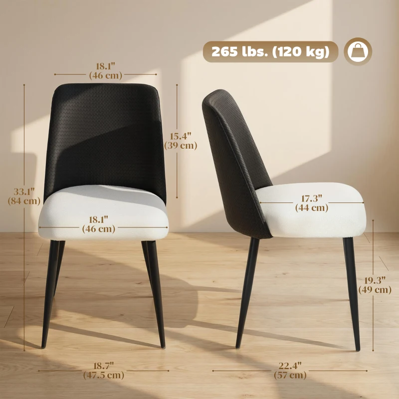 HOMCOM Dining Chairs Upholstered Kitchen Chairs Set of 2 with Steel Legs and Padded Seat for Dining Room, Kitchen, Black