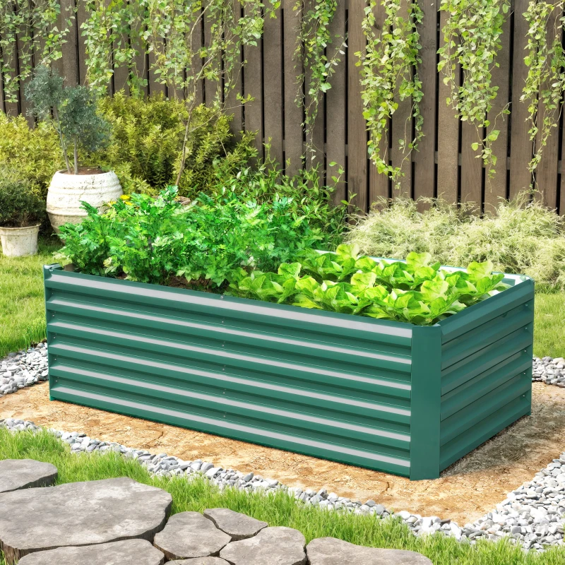 Outsunny 6' x 3' x 2' Raised Garden Bed, Galvanized Planter Box for Growing Flowers, Herbs and Vegetables, Dark Green