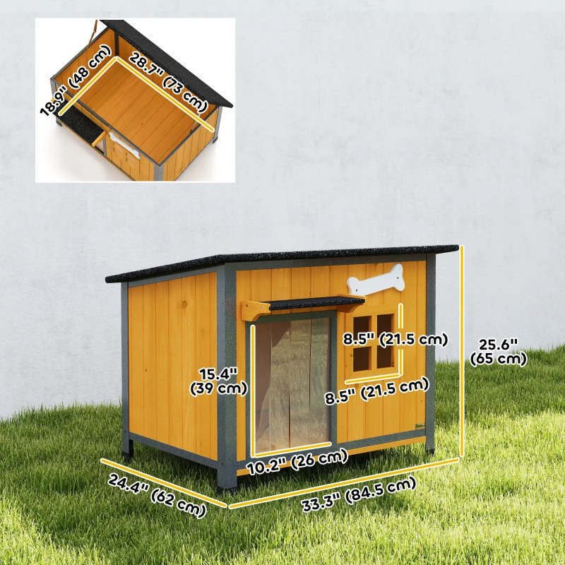 PawHut Outdoor Dog House with Anti-Chewing Steel Frame, Openable Roof, Removable Floor, Door Curtain, Yellow