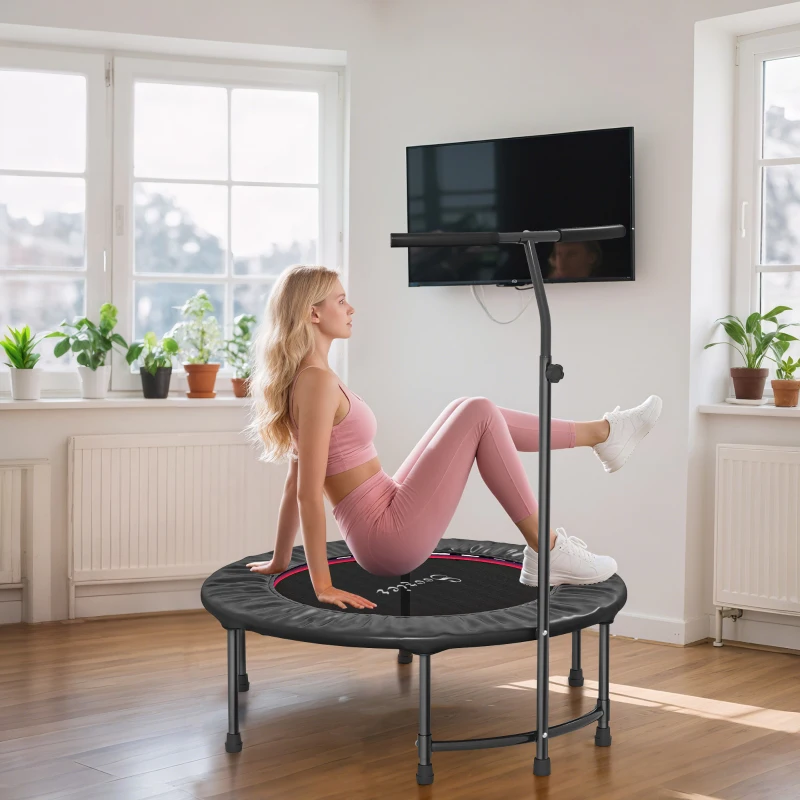 Soozier 39" Mini Exercise Trampoline w/ Adjustable T-Bar Indoor Fitness Rebounder Black