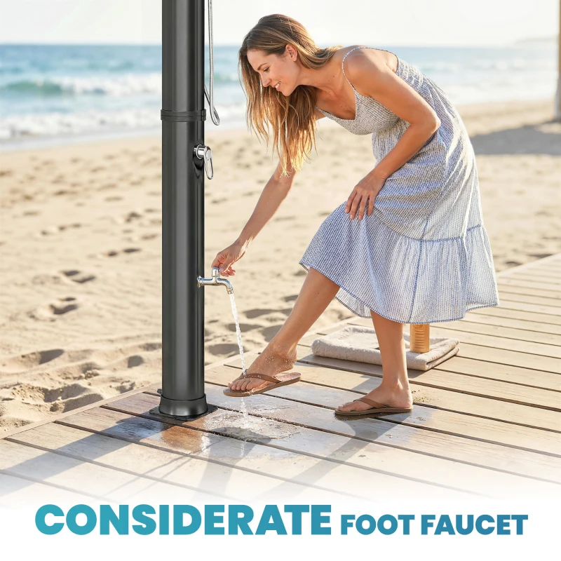 Outsunny 10.6 Gal Solar Heated Shower, 7.2 FT Outdoor Shower with 2 Shower Heads, Adjustable Temperature, Foot Faucet