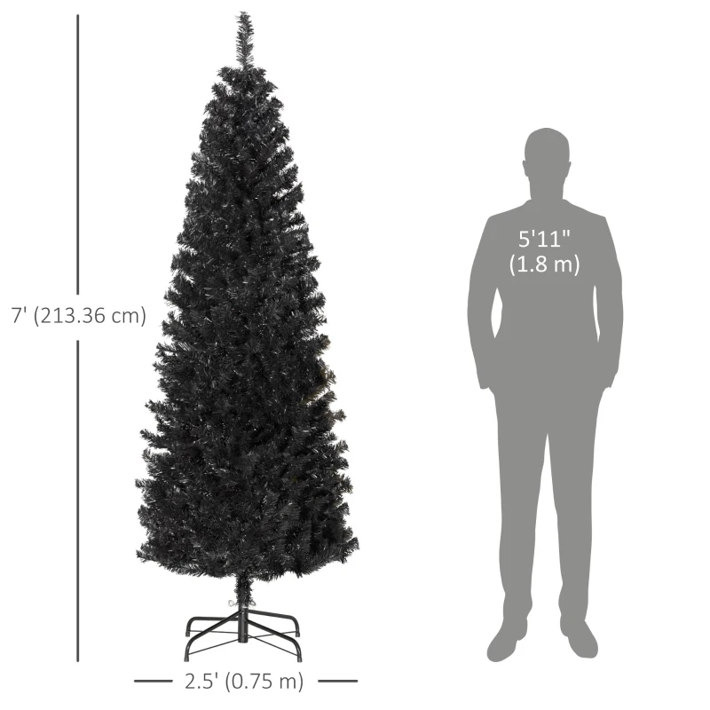 HOMCOM 7FT Pencil Christmas Tree, Artificial Christmas Tree with Automatic Open for Home Party, Black