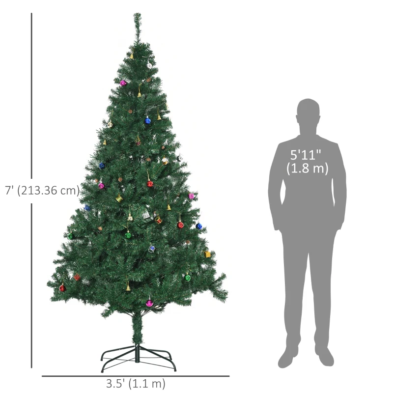 HOMCOM 7ft Green Christmas Tree Artificial Xmas Holidays Party with Decoration Ornament