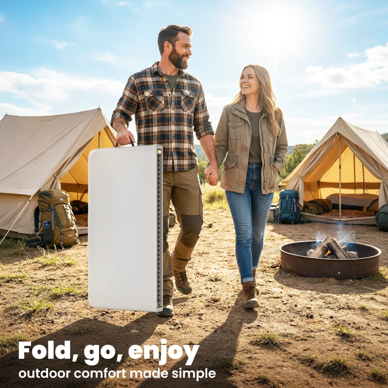 Outsunny Folding Picnic Table Heavy Duty Camping Table 34" x 34", Indoor Outdoor Use for Picnic, Beach, BBQ, White