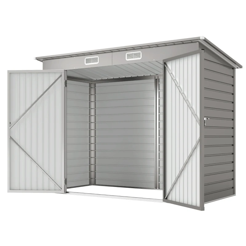Outsunny 8 x 4FT Galvanized Garden Storage Shed, Metal Outdoor Shed with Double Doors and 2 Vents, Light Grey