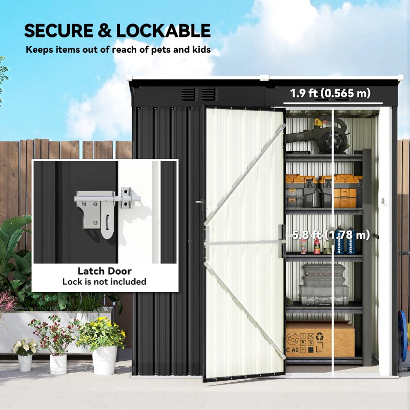 Outsunny 5 x 3 ft Outdoor Storage Shed, Lean-to Metal Garden Shed with Lockable Door and Vents, Dark Grey