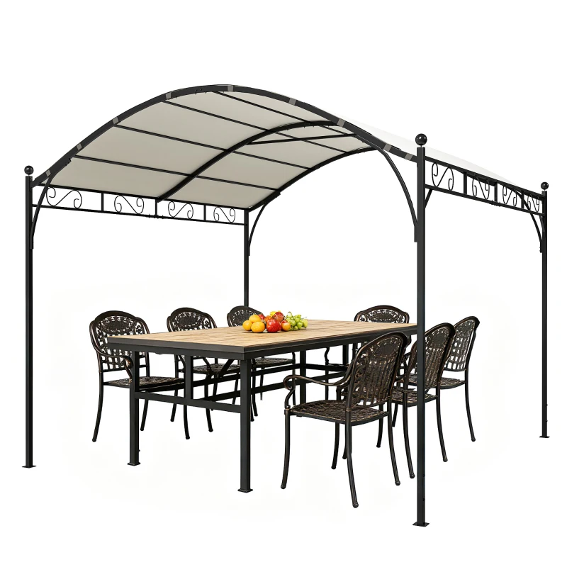 Outsunny 10' x 10' Outdoor Pergola with UV30+ Canopy Galvanized Steel Frame Sun Shade with Arched Top, Cream White
