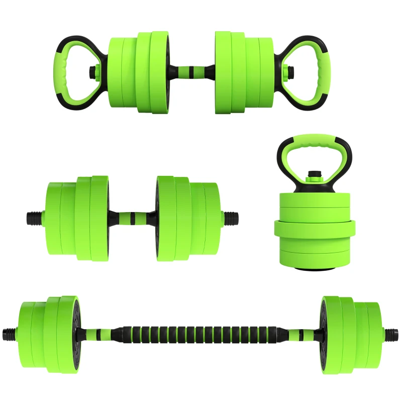 Soozier 66lbs 4-in-1 Adjustable Weight Dumbbell Set, Barbell, Kettlebell, Push Up Stand, Green
