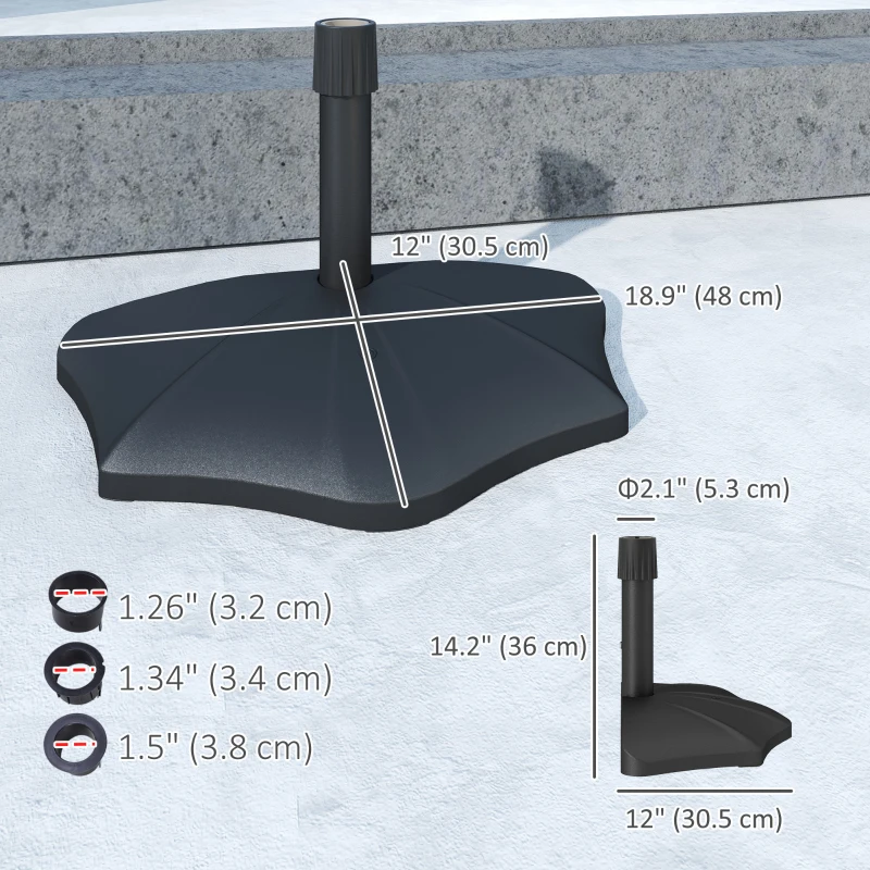 Outsunny 28 lbs Concrete Half Patio Umbrella Base Stand, Patio Umbrella Stand for 1.26"/1.34"/1.5" Umbrella Poles, Half Umbrella Base for Outdoor, Lawn, Poolside, Black