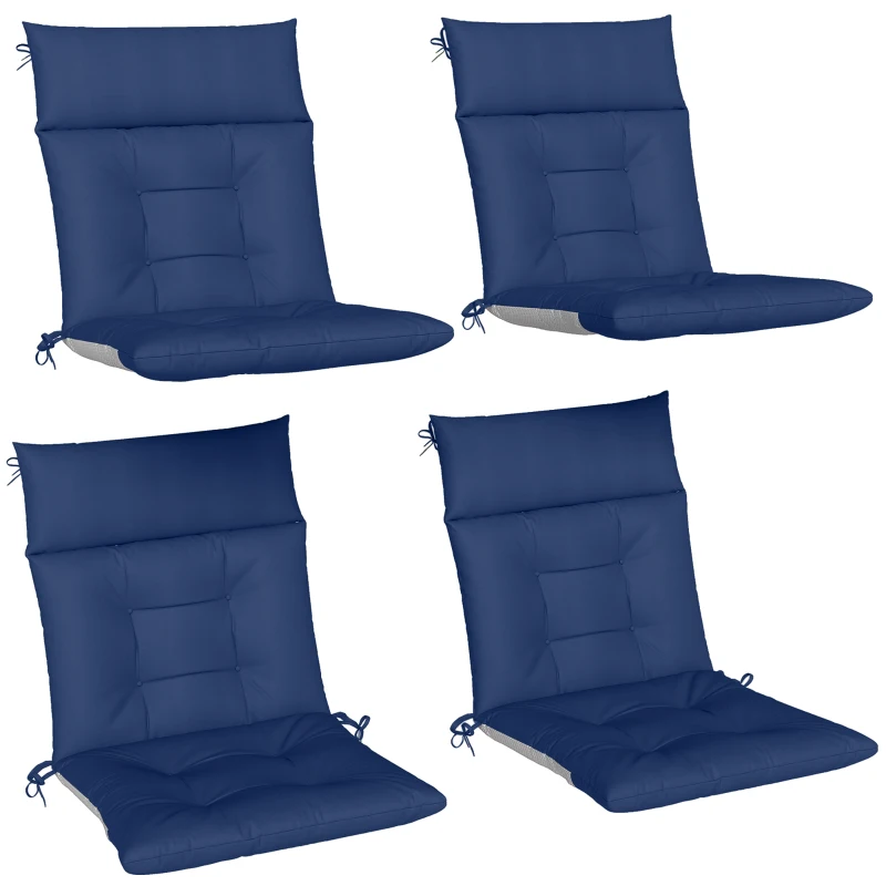 Outsunny Patio Chair Cushions Set of 4, Waterproof Non-Slip Lounge Chair Cushions, 44"x21", Navy Blue