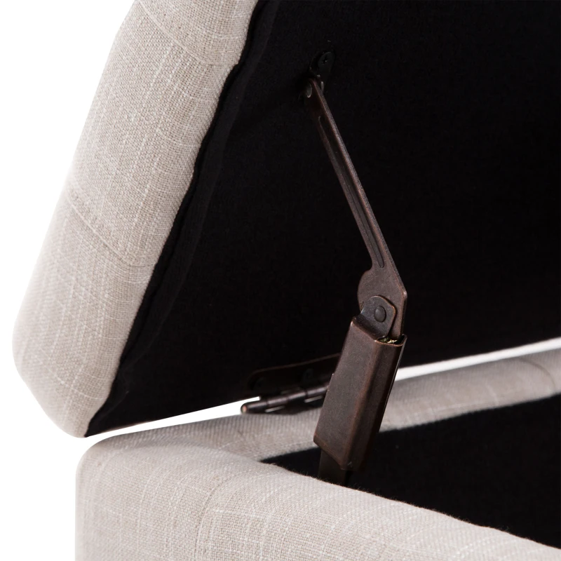 HOMCOM Storage Ottoman, Linen Fabric End of Bed Bench with Soft Close Lid, Button Tufted Storage Bench for Living Room, Entryway or Bedroom, 42" x 17" x 19", Beige