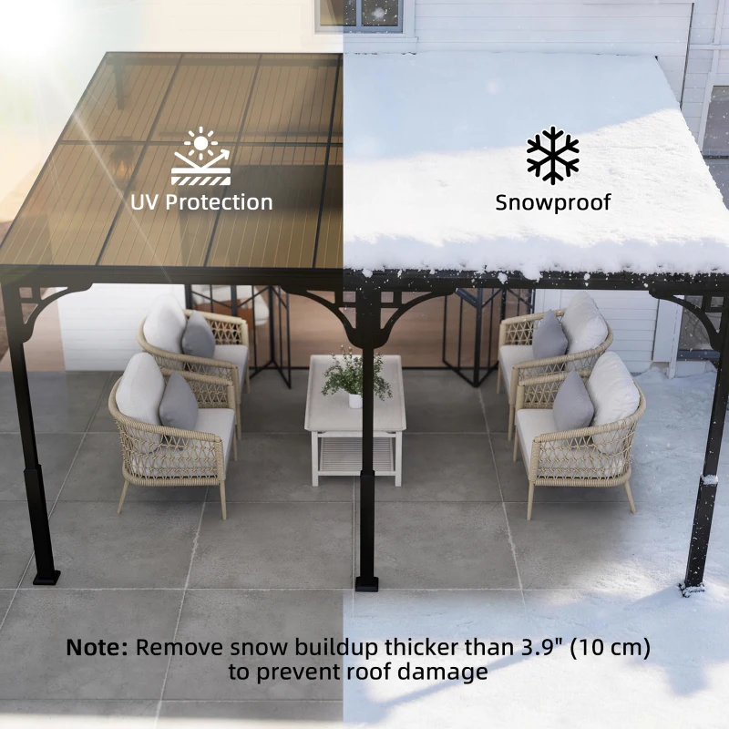 Outsunny 13' x 10' Lean to Gazebo, Hardtop Wall Mounted Outdoor Pergola with Polycarbonate Roof and Metal-Aluminium Frame