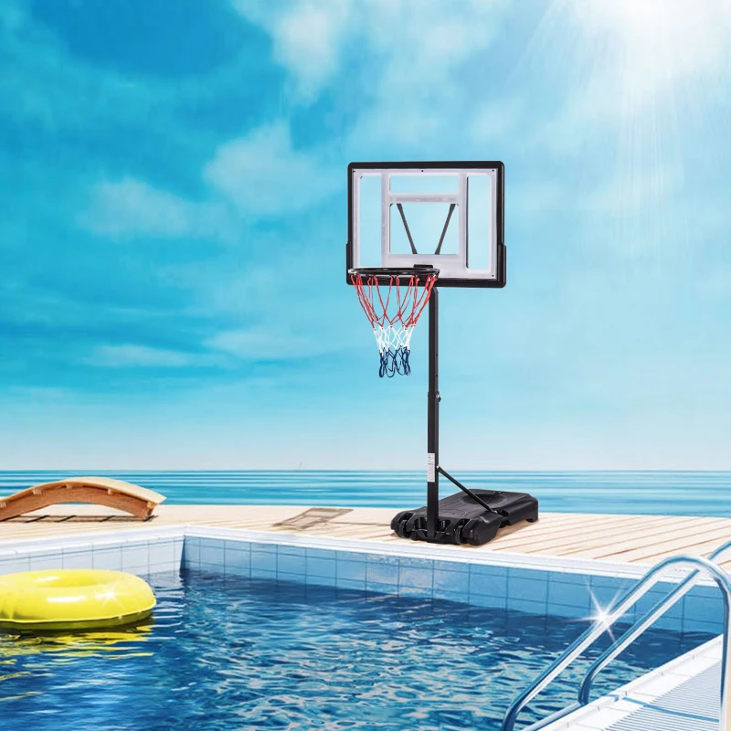 Soozier Portable Basketball Hoop System Stand Goal Pool Side with Height Adjustable 3FT-4FT, 32'' Backboard