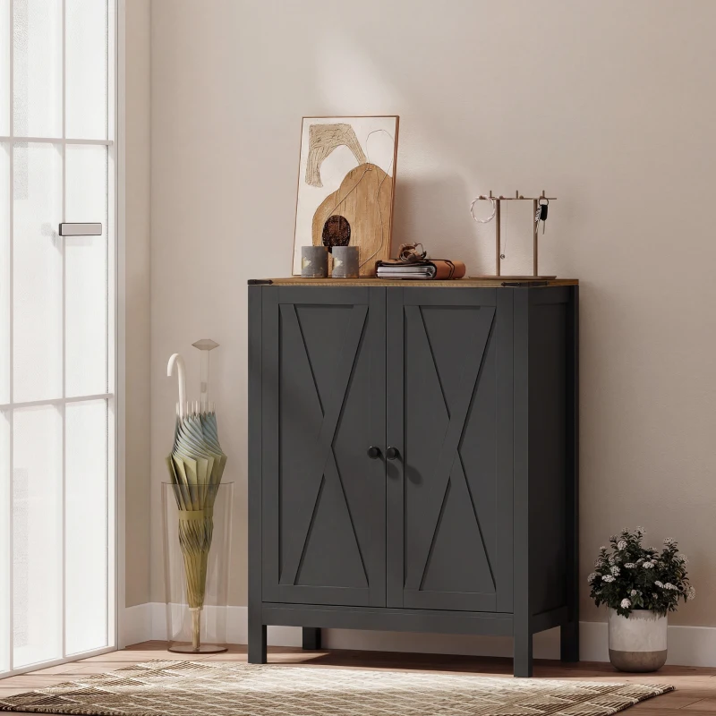 HOMCOM Shoe Cabinet with Barn Doors, Farmhouse Shoe Storage Cabinet with Adjustable Shelves, Holds up to 15 Pairs, Black