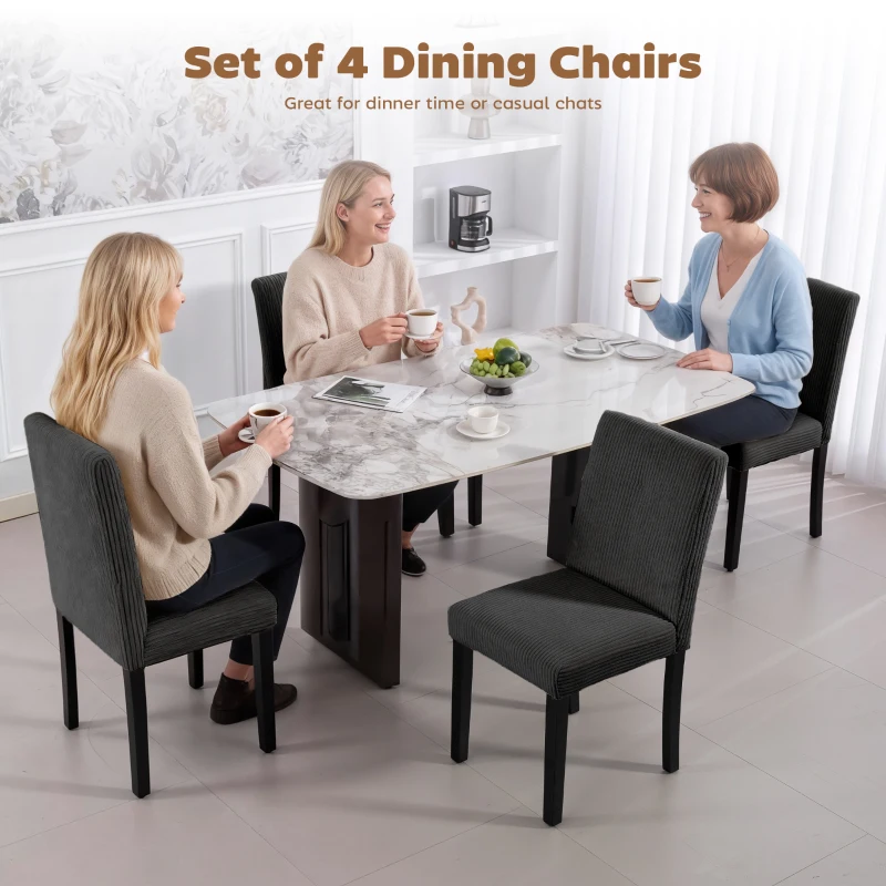 HOMCOM Modern Dining Chairs Set of 4, Kitchen Chairs with Rubberwood Legs and Padded Seat, Black