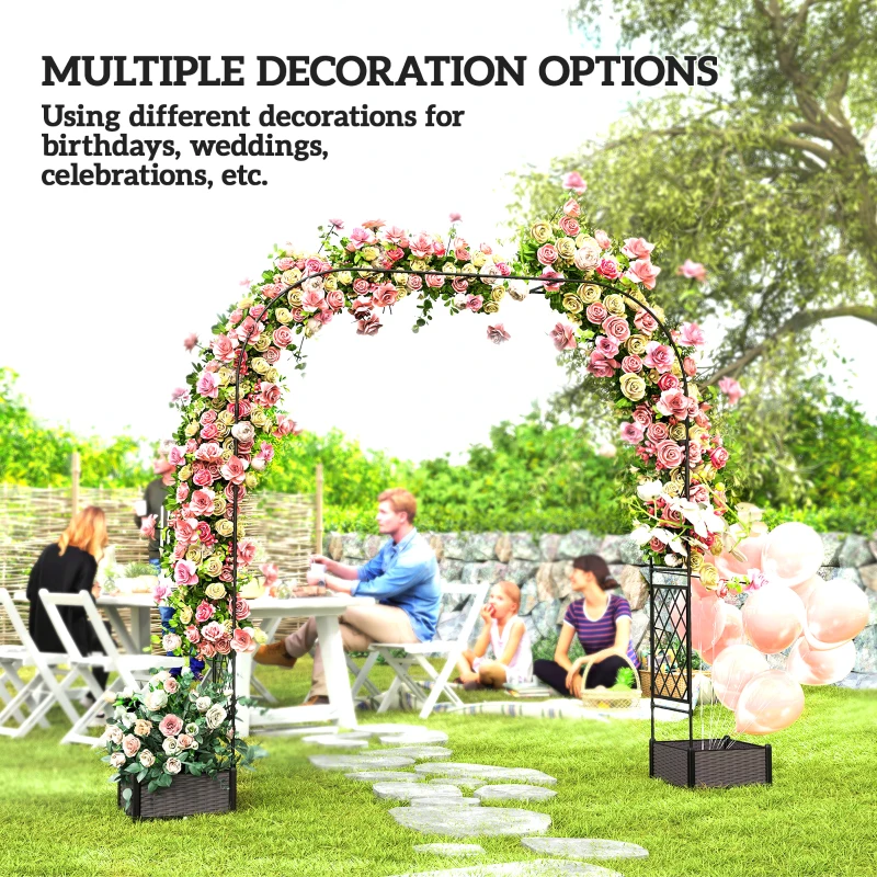 Outsunny Garden Arch Outdoor Trellis Arbor with 2 Planter Boxes, 109.4" x 15.7" x 86.6", Black