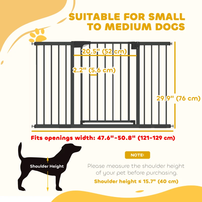 PawHut Baby Gate, Pet Safety Gate Pressure Fit, 30"-51" Wide with Two-Way Open, Auto-Close for Stair, Doorways, Hallways, Black