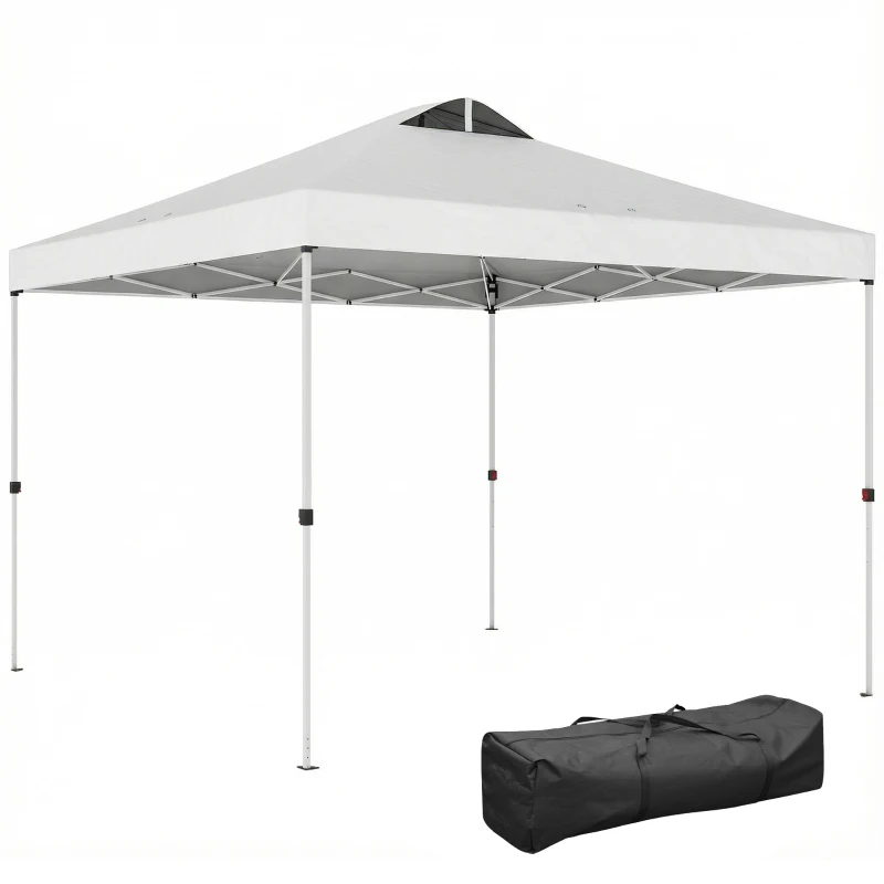 Outsunny Pop Up Canopy Waterproof Canopy Tent with Carrying Bag for Parties Garden BBQs 9.8' x 9.8' White