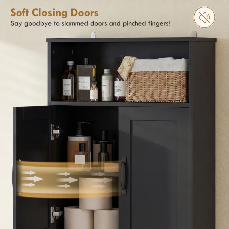 HOMCOM Over the Toilet Storage Cabinet Freestanding Bathroom Organizer with 2 Doors and Open Shelf Black