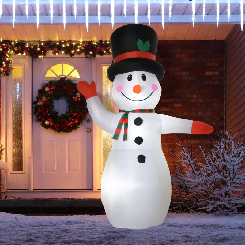 HOMCOM 8 Ft Tall Outdoor Lighted Airblown Inflatable Christmas Lawn Decoration - Waving Snowman