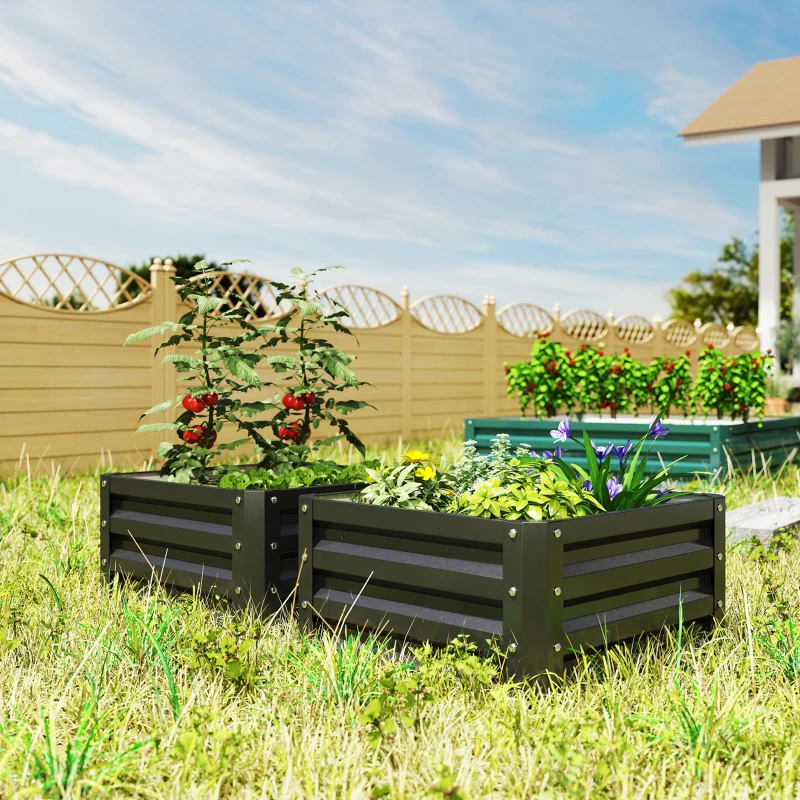 Outsunny 2' x 2' x 1' 2-Pieces Raised Garden Bed w/ Galvanised Steel Frame for Vegetables Flowers Herbs, Black