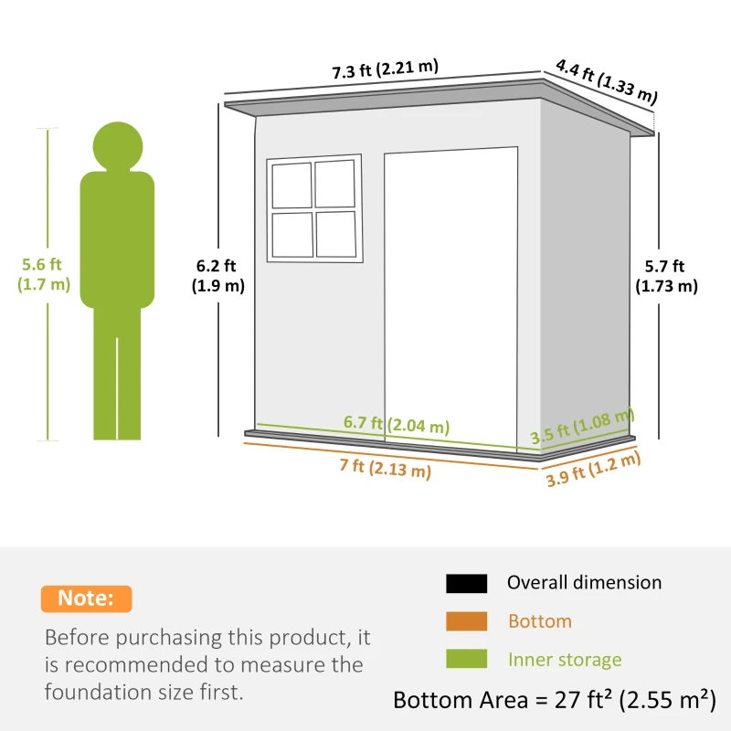 Outsunny 7' x 4' Galvanised Steel Outdoor Storage Shed, Garden Shed with Window, Lockable Wide Door and Air Vents, Warm Grey