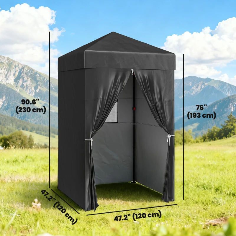 Outsunny 4 x 4 ft Compact Pop Up Canopy Tent, UPF 50+ Changing Room, Portable Instant Privacy Canopy with Mesh Window, Black