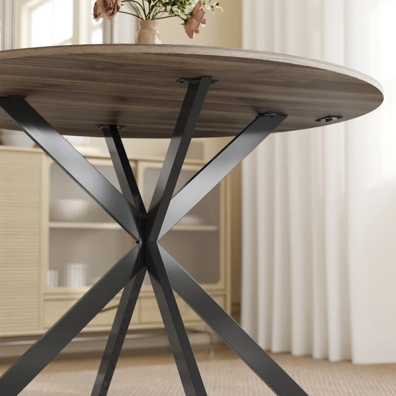 HOMCOM 40" Round Kitchen Table for 4, Industrial Dining Table with Steel Legs for Dining Room, Distressed Brown